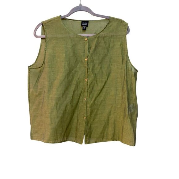 Eileen Fisher Sleeveless Blouse Womens Large Button Front Italian Fabric Top - Picture 1 of 6
